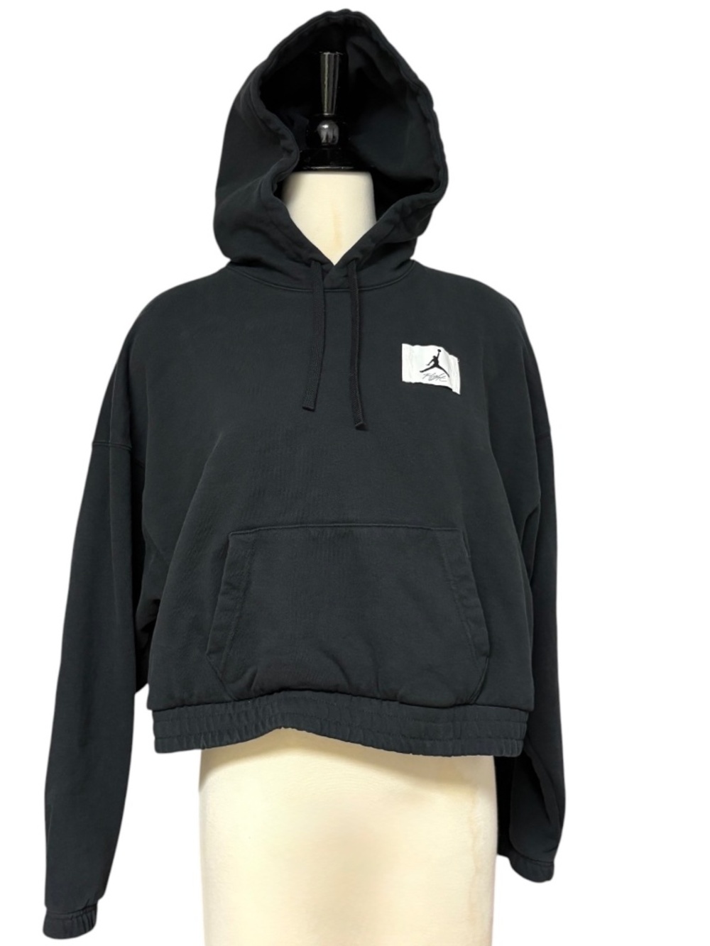 Jordan Black Flight Fleece L Hoodie Loose Fit Cropped Long Sleeve Pocket Sport